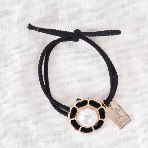 Black & Matte Gold Pearl Floret Detail Rope Hair Tie - Picture 2 of 6